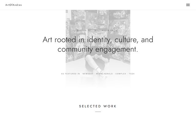 Screenshots of artofandres.com, a portfolio website built by Emberwright Studio