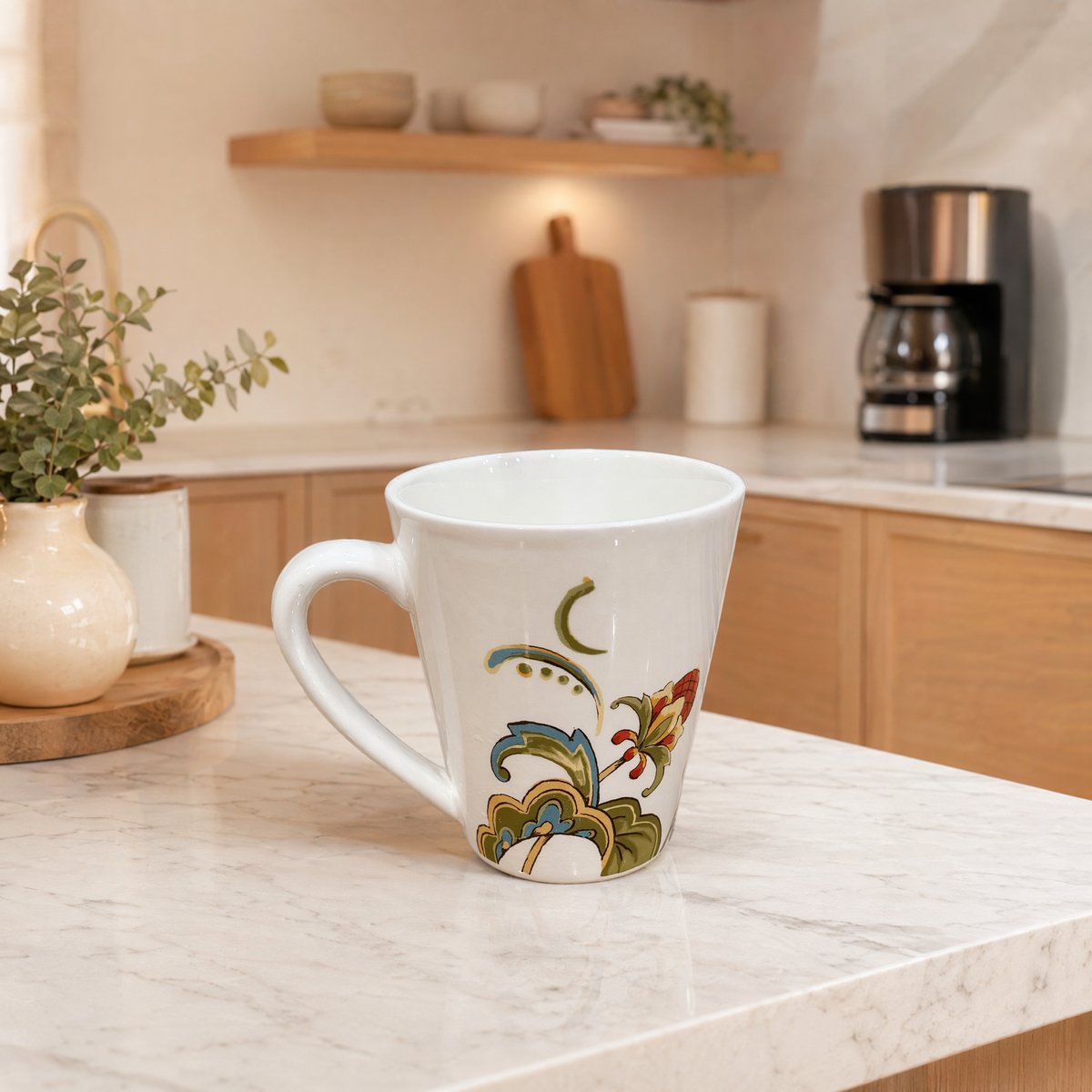 The mug in a natural kitchen setting