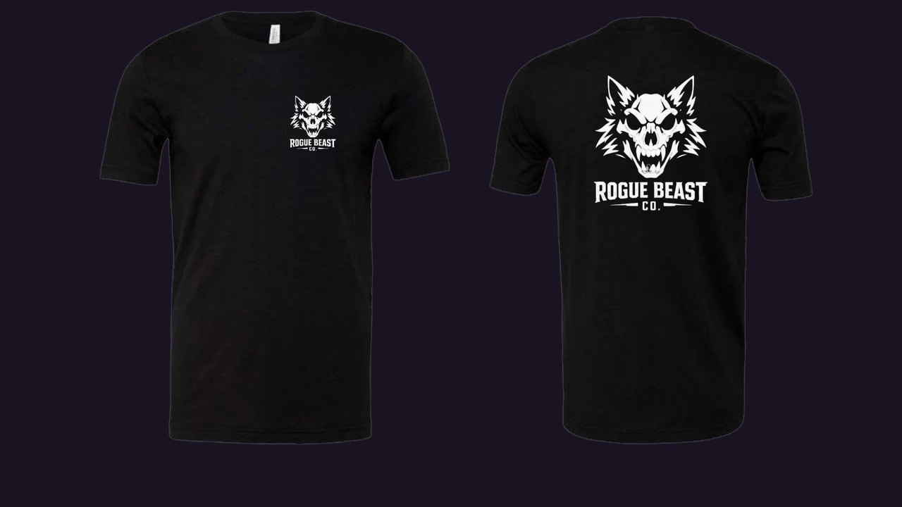 The Classic Logo tee, front and back: a small white logo on the front and the same logo printed large on the back